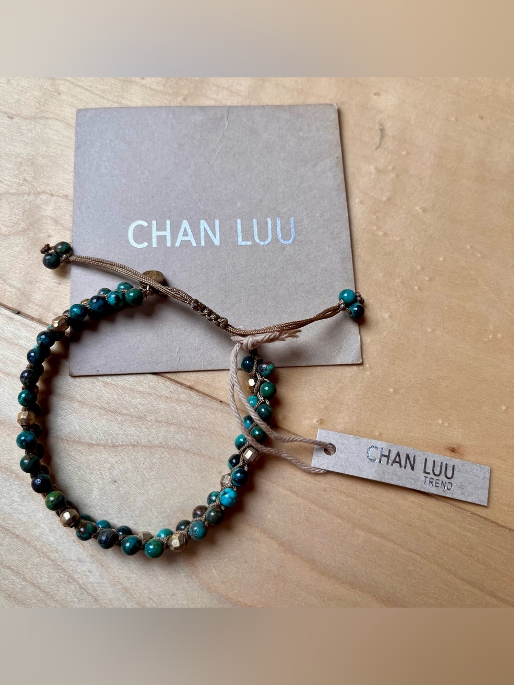 NWT Chan Luu Trend Blue Green Beaded Adjustable Boho Bracelet + Pouch - Picture 2 of 5
